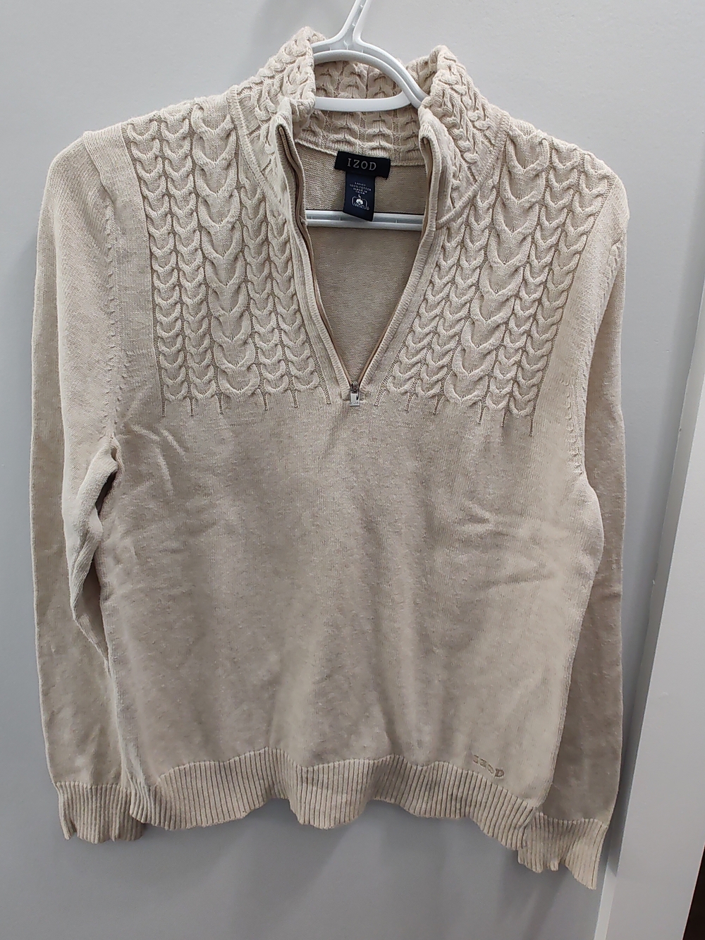 Izod Women's Cream Cable Knit Quarter Zip Sweater